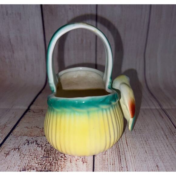 Czech Bird on Basket Red Mark Czechoslovakia Yellow Blue Art Pottery Antique - Picture 6 of 12